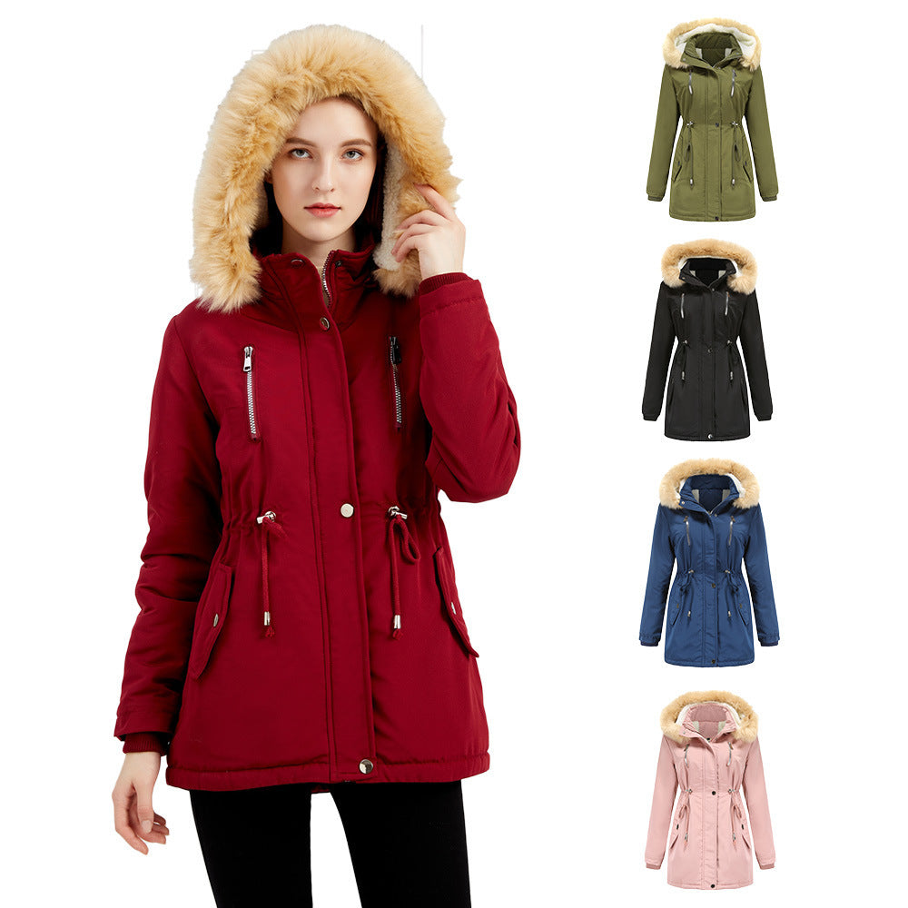 Women's Winter Coat with Detachable Hood – Warm Fleece-Lined Jacket