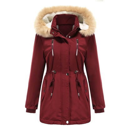Women's Winter Coat with Detachable Hood – Warm Fleece-Lined Jacket