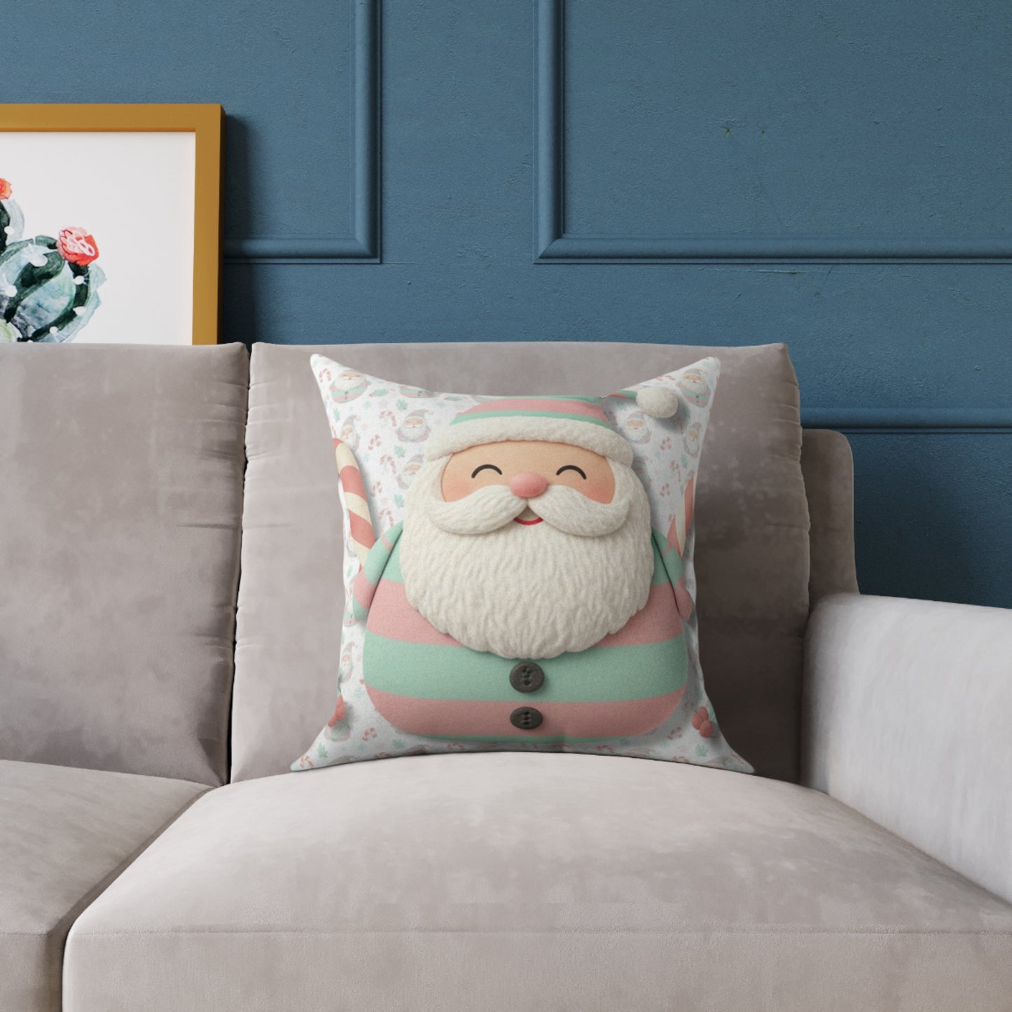 Santa Square Poly Canvas Pillow — Festive Holiday Throw Pillow