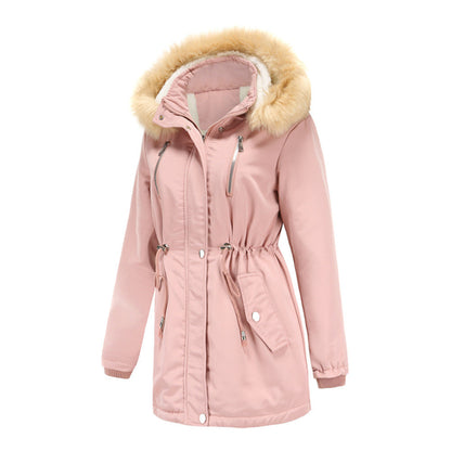 Women's Winter Coat with Detachable Hood – Warm Fleece-Lined Jacket