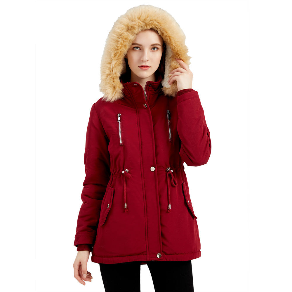 Women's Winter Coat with Detachable Hood – Warm Fleece-Lined Jacket