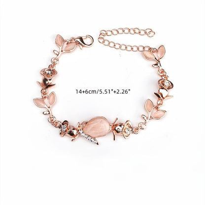 Flower & Leaf Shape Shiny Chain Bracelet Engagement Jewelry Gift