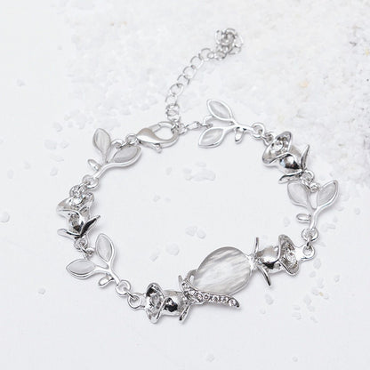 Flower & Leaf Shape Shiny Chain Bracelet Engagement Jewelry Gift
