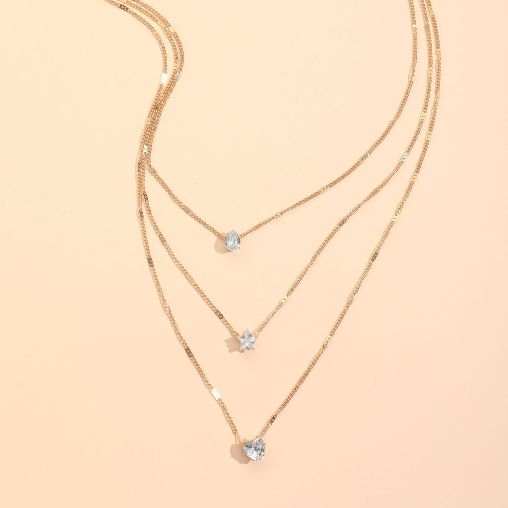 Zircon Necklace Multi-layer Five-pointed Star Love Water Drop Pendant