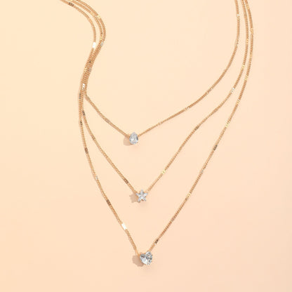 Zircon Necklace Multi-layer Five-pointed Star Love Water Drop Pendant