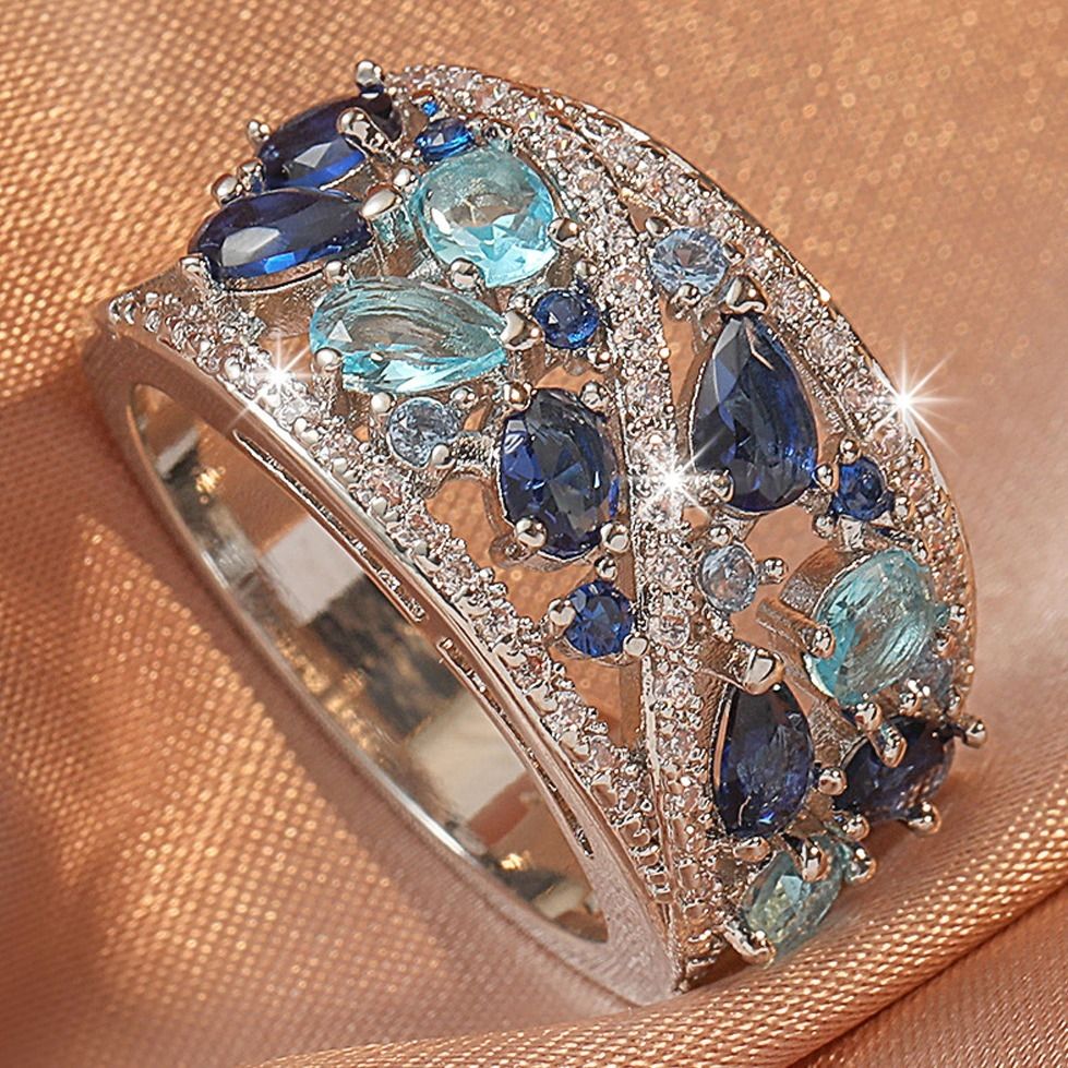 Boho Ladies Elegant Zircon Finger Ring For Women Birthday Party