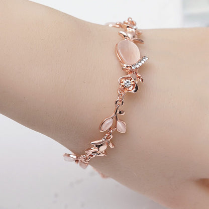 Flower & Leaf Shape Shiny Chain Bracelet Engagement Jewelry Gift