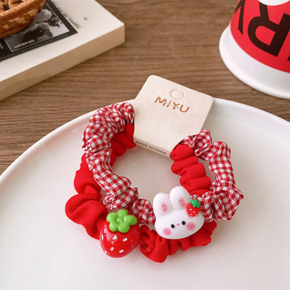 Versatile Red Cute Strawberry Little Bunny Fabric Hair Rope Hair Tie