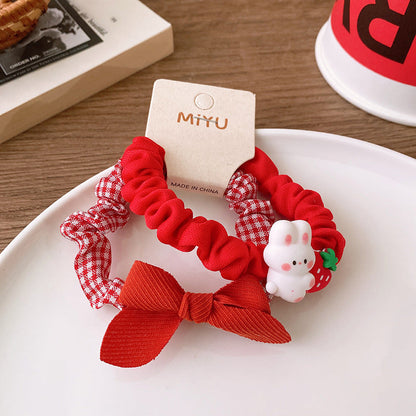Versatile Red Cute Strawberry Little Bunny Fabric Hair Rope Hair Tie
