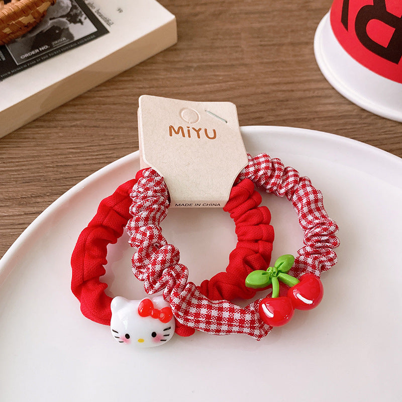 Versatile Red Cute Strawberry Little Bunny Fabric Hair Rope Hair Tie