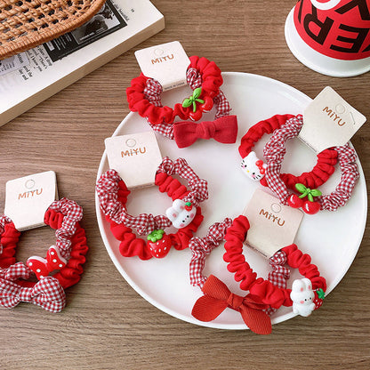 Versatile Red Cute Strawberry Little Bunny Fabric Hair Rope Hair Tie