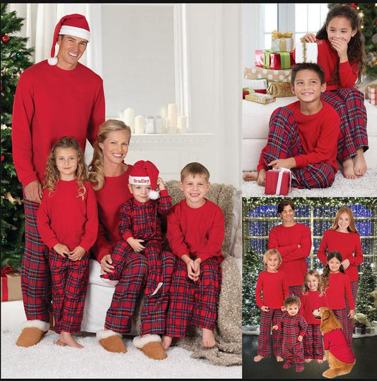 Newest Christmas Pajamas Family Look Christmas Grid Printed Clothes